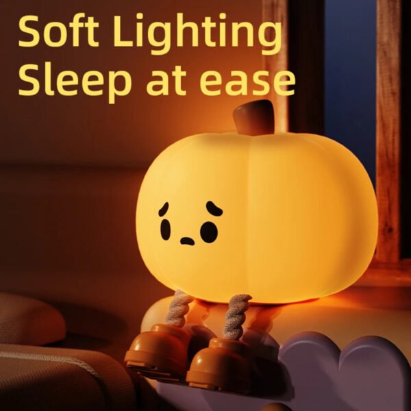 Pumpkin Lantern Silicone Night Light Bedroom Sleep Lamp Bedside Pat Lamp Sleeping Companion Cartoon Ornaments Children's Lamp - Image 4